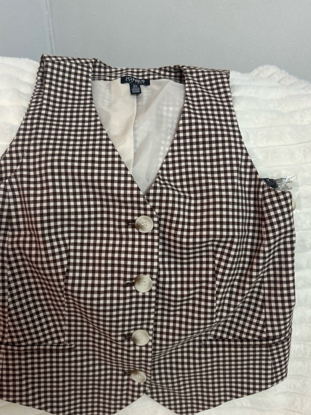 Jones New York Brown and White Gingham Waistcoat